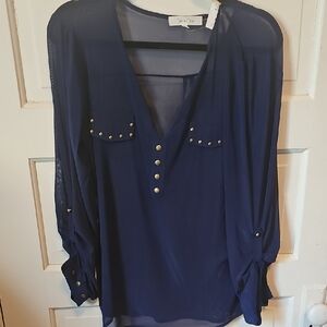 Zara Blue Buttoned 3/4 Sleeve Blouse